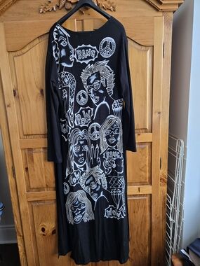 Black Graphic Long Sleeve Women's Coat